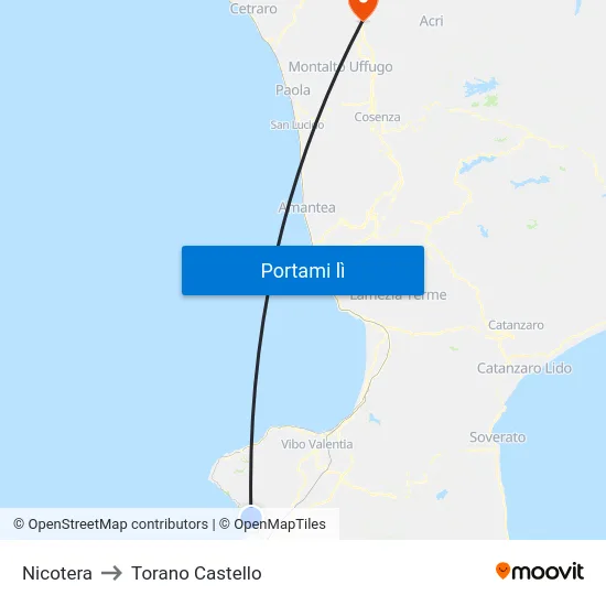 Nicotera to Torano Castello map