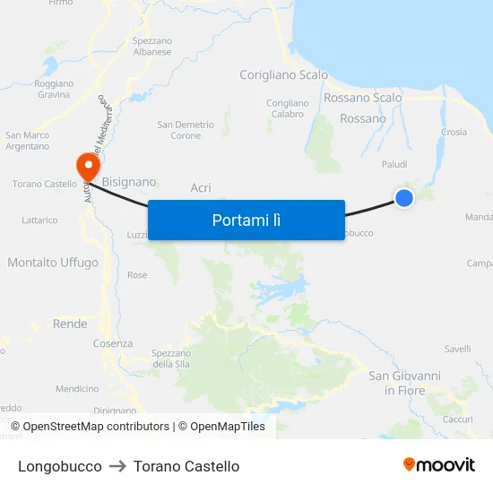 Longobucco to Torano Castello map