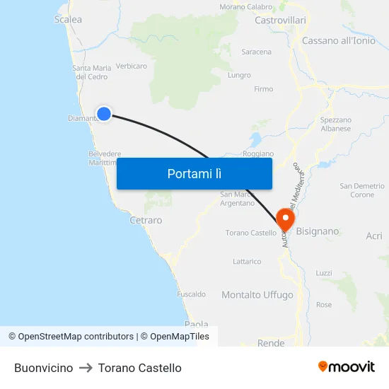Buonvicino to Torano Castello map