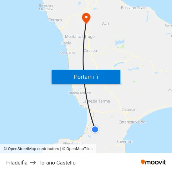 Filadelfia to Torano Castello map