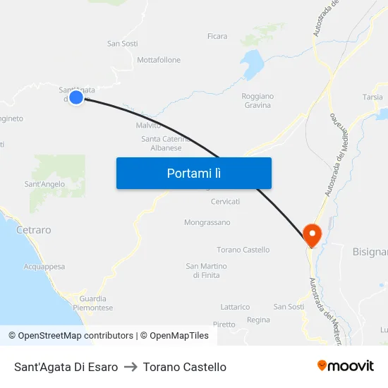 Sant'Agata Di Esaro to Torano Castello map