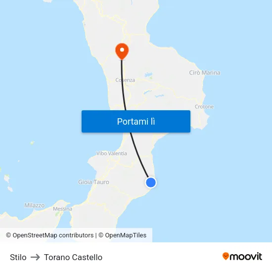 Stilo to Torano Castello map
