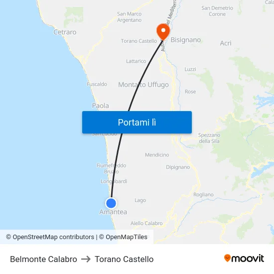 Belmonte Calabro to Torano Castello map