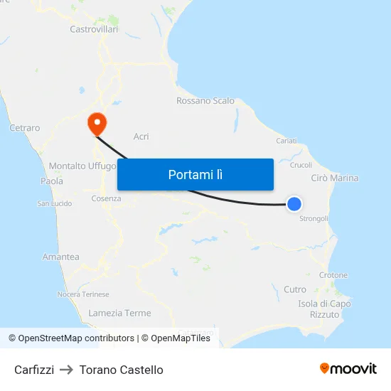 Carfizzi to Torano Castello map