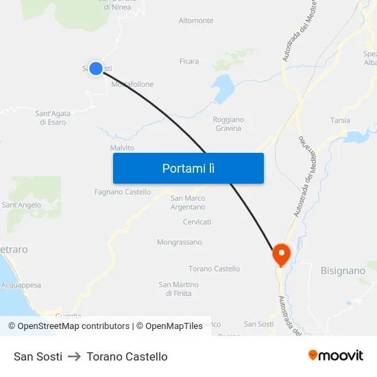 San Sosti to Torano Castello map