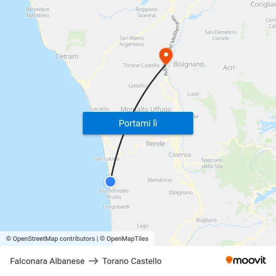 Falconara Albanese to Torano Castello map