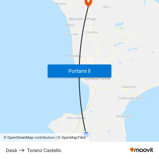 Dasà to Torano Castello map