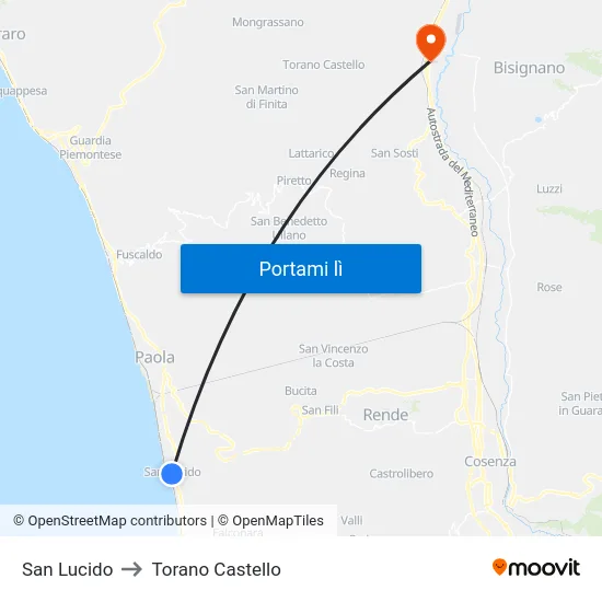 San Lucido to Torano Castello map