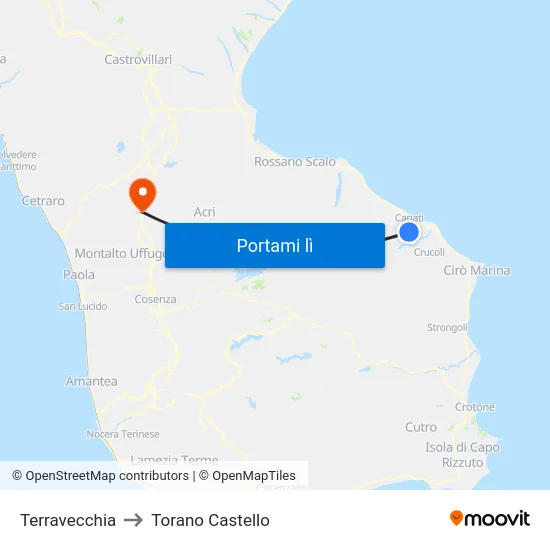 Terravecchia to Torano Castello map