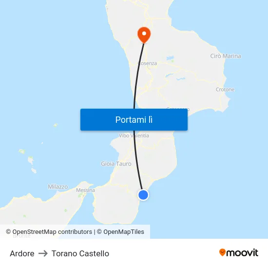 Ardore to Torano Castello map