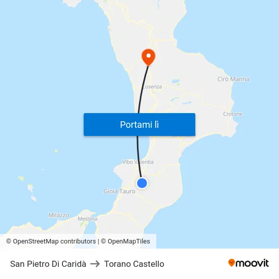 San Pietro Di Caridà to Torano Castello map
