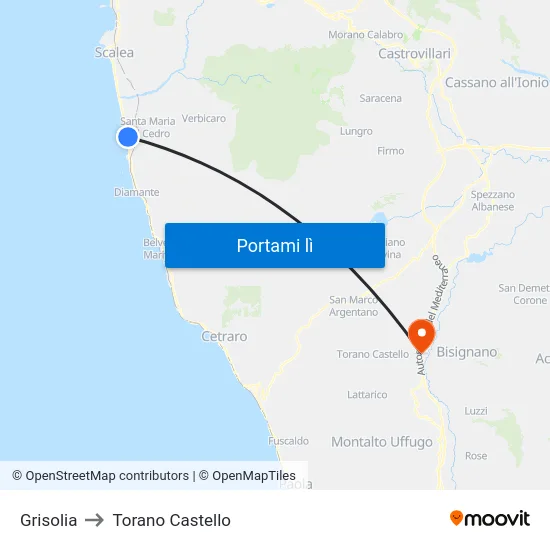 Grisolia to Torano Castello map
