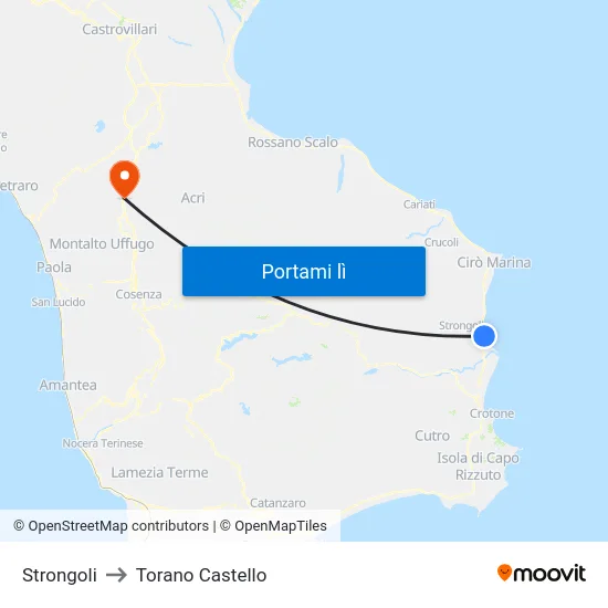 Strongoli to Torano Castello map
