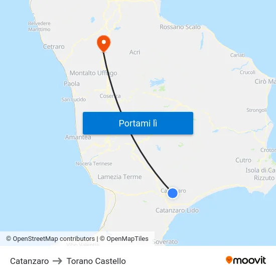 Catanzaro to Torano Castello map