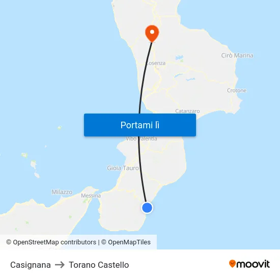 Casignana to Torano Castello map