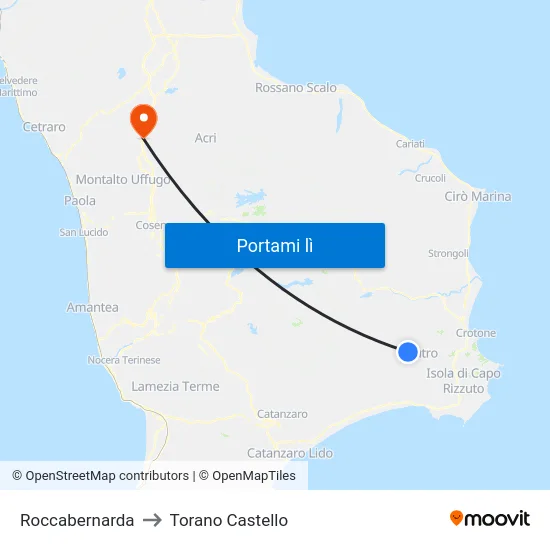 Roccabernarda to Torano Castello map