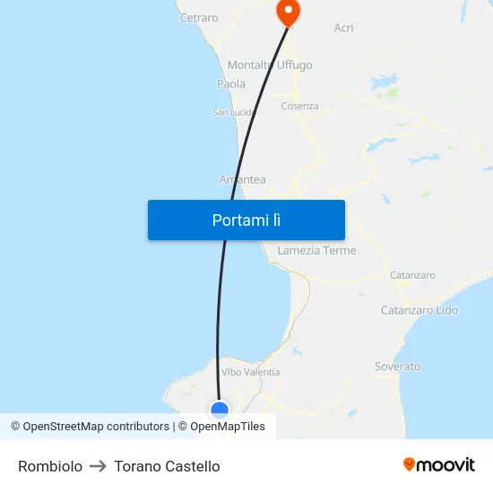 Rombiolo to Torano Castello map