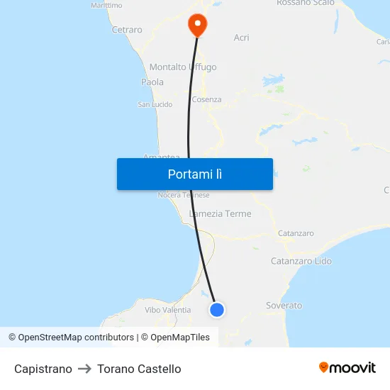 Capistrano to Torano Castello map