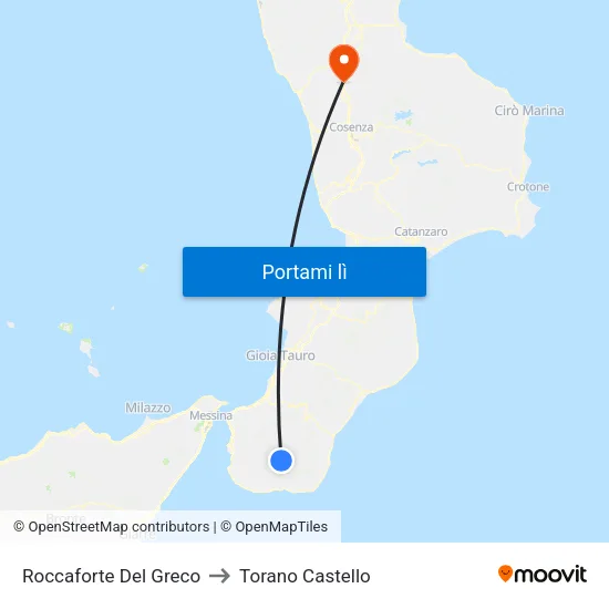 Roccaforte Del Greco to Torano Castello map
