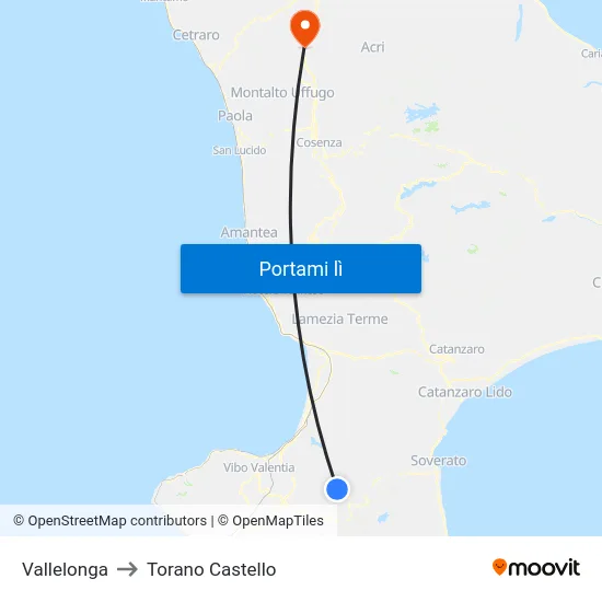 Vallelonga to Torano Castello map