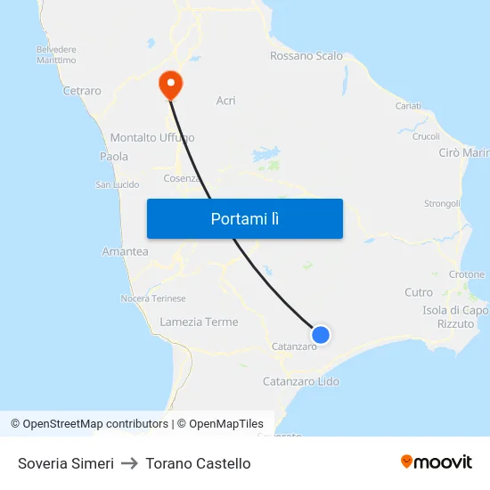 Soveria Simeri to Torano Castello map