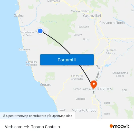Verbicaro to Torano Castello map