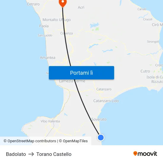 Badolato to Torano Castello map