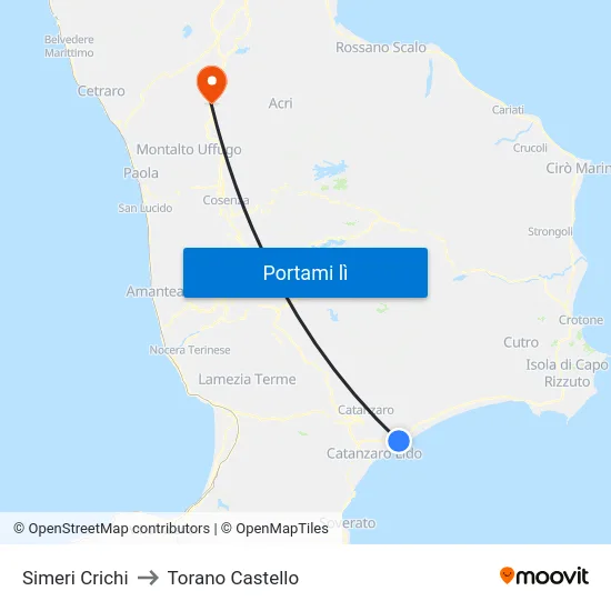 Simeri Crichi to Torano Castello map