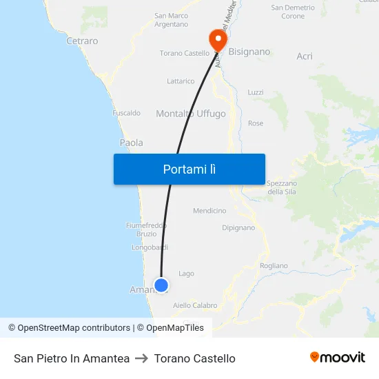 San Pietro In Amantea to Torano Castello map