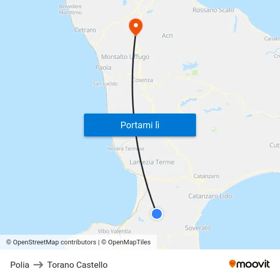 Polia to Torano Castello map