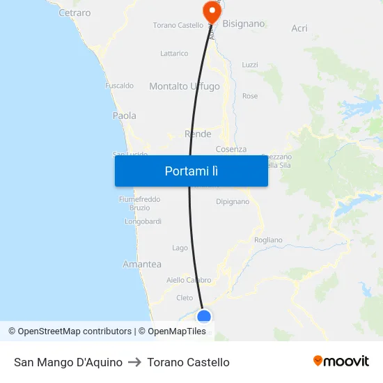 San Mango D'Aquino to Torano Castello map