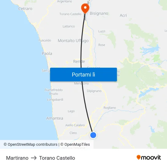 Martirano to Torano Castello map