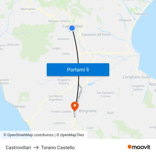 Castrovillari to Torano Castello map