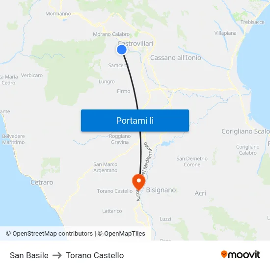 San Basile to Torano Castello map