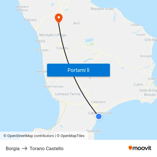 Borgia to Torano Castello map