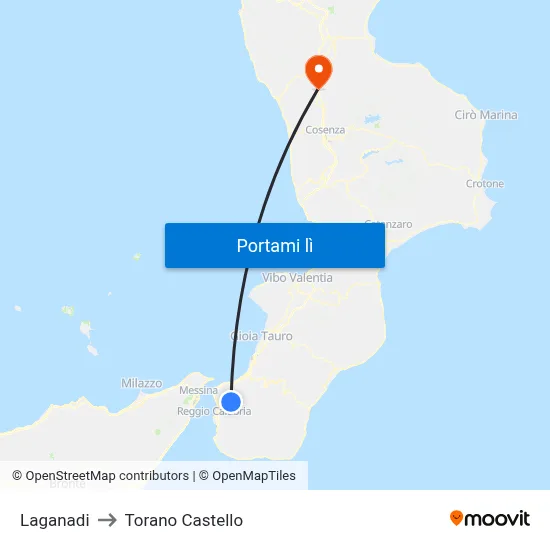 Laganadi to Torano Castello map