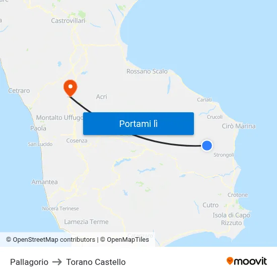 Pallagorio to Torano Castello map