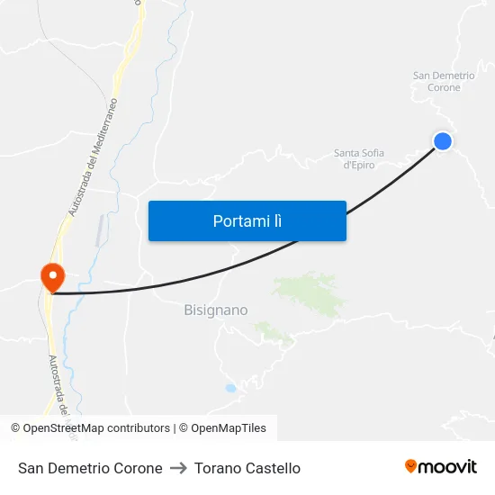 San Demetrio Corone to Torano Castello map