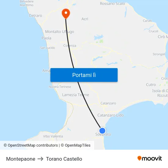 Montepaone to Torano Castello map