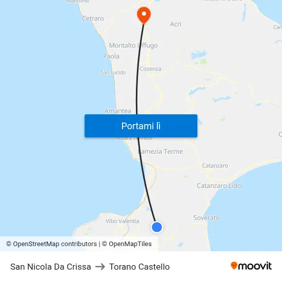 San Nicola Da Crissa to Torano Castello map