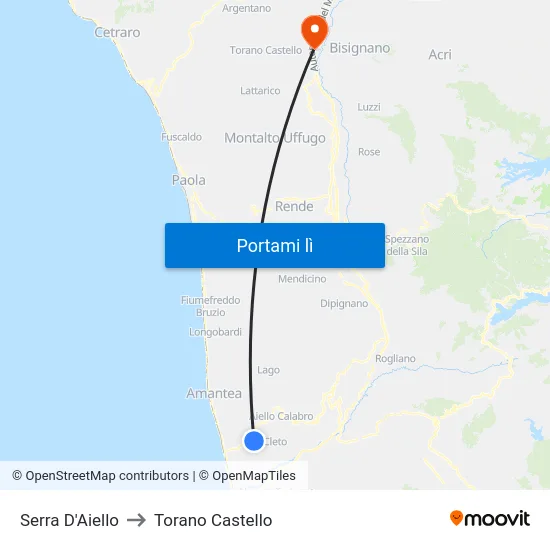 Serra D'Aiello to Torano Castello map