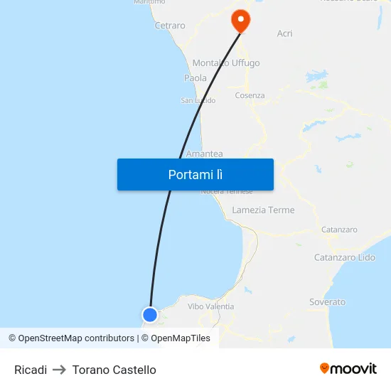 Ricadi to Torano Castello map