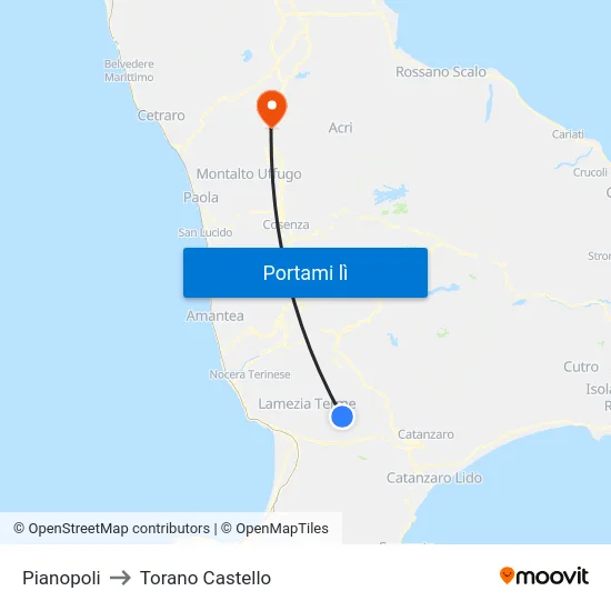 Pianopoli to Torano Castello map