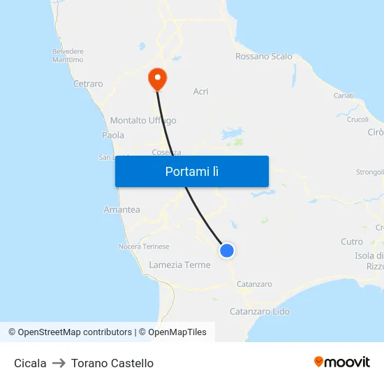 Cicala to Torano Castello map