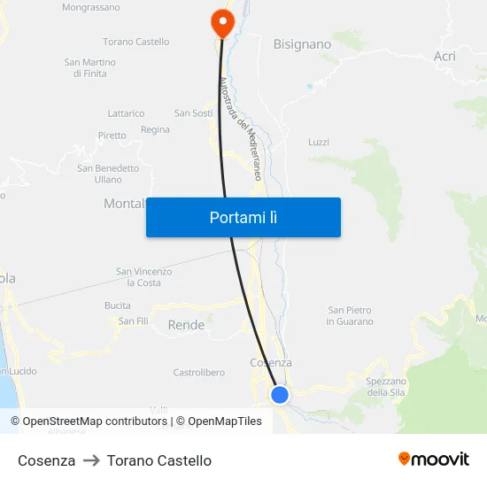 Cosenza to Torano Castello map