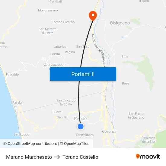 Marano Marchesato to Torano Castello map