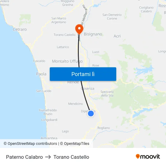 Paterno Calabro to Torano Castello map