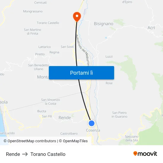Rende to Torano Castello map