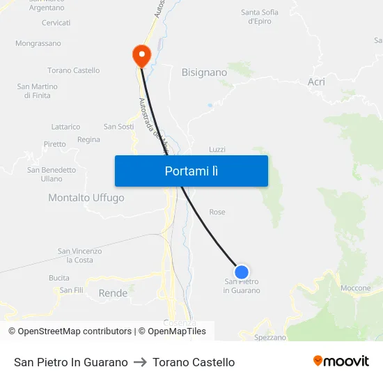 San Pietro In Guarano to Torano Castello map