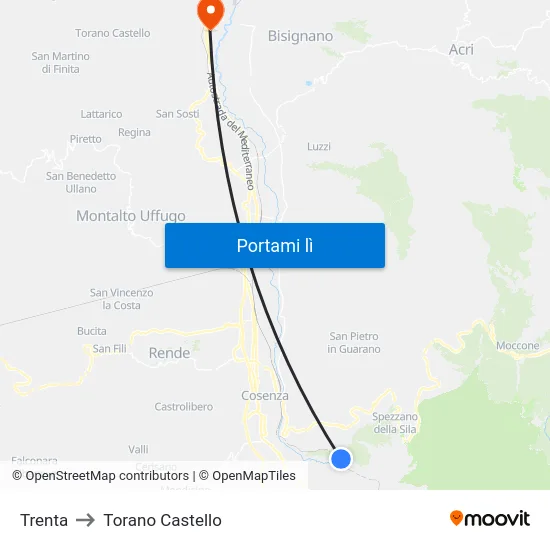 Trenta to Torano Castello map